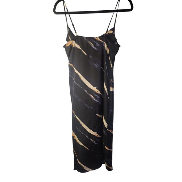 BP+Fang Med Black Beige Peach Y2K Stripe‎ Slip Midi Dress Boho Whimsigoth Fairy - Picture 2 of 6